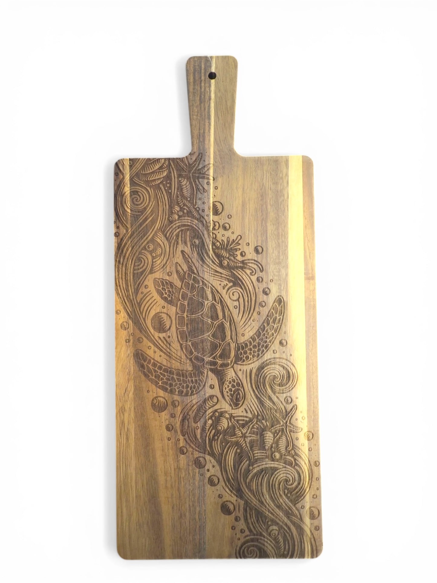 Laser Engraved Cutting Board with Sea Turtle Design – Wooden Charcuterie Board – Coastal Decor Gift