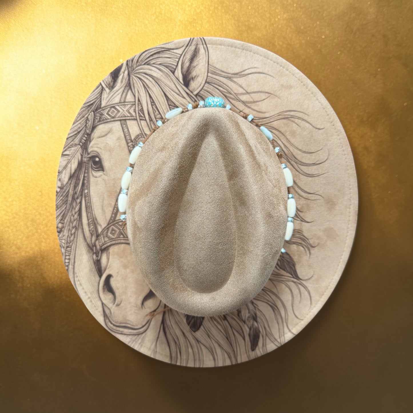 Custom Engraved Western Hat with Native American Horse Design | Wide Brim Cowgirl Hat | Boho Western Style |