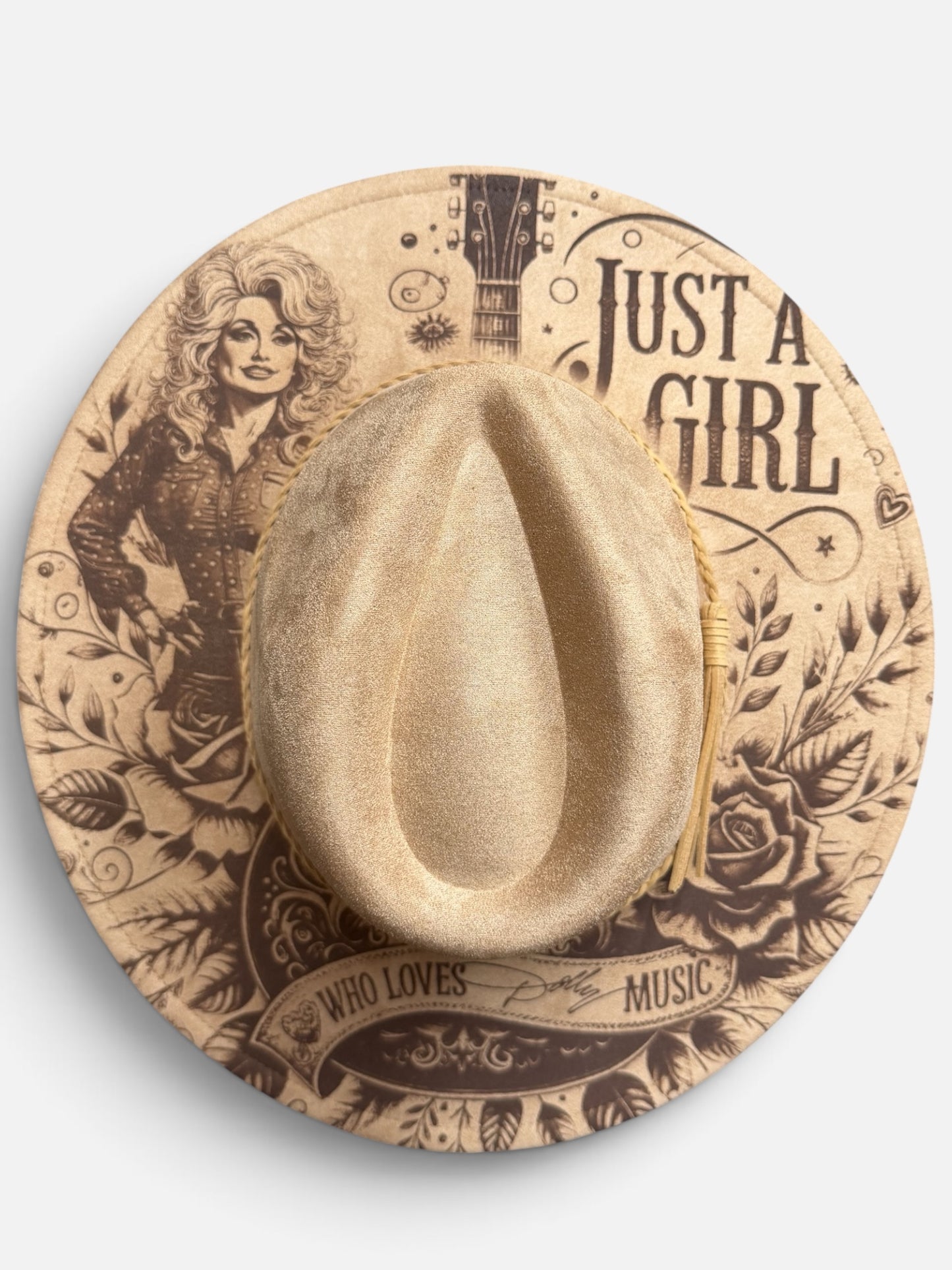 Just a Girl Who Loves Dolly Parton Music Wide Brim Hat | Dolly-Inspired Western Cowgirl Engraved Hat