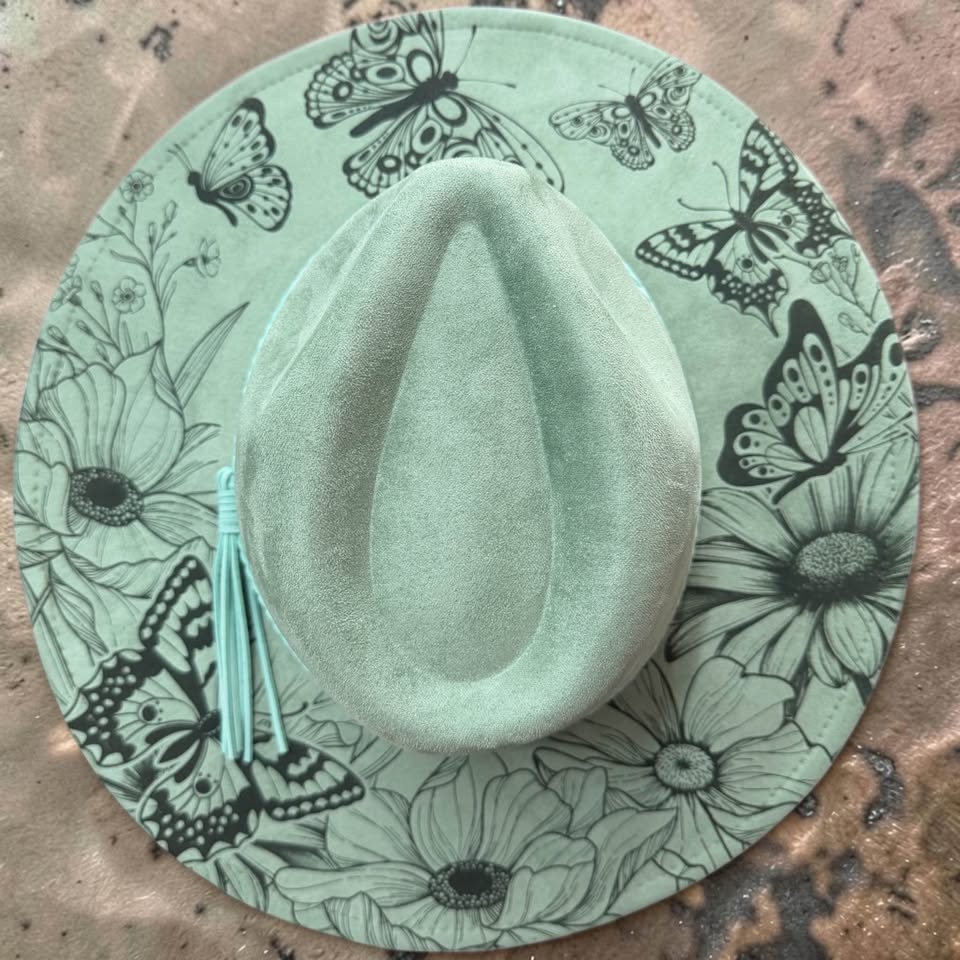 Custom Butterfly & Floral Wide Brim Hat