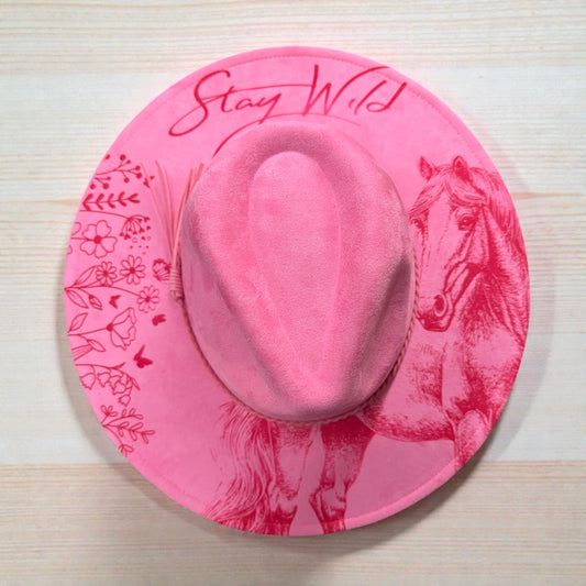 Stay Wild Engraved Vegan Suede Wide Brim Hat | Boho Western Hat
