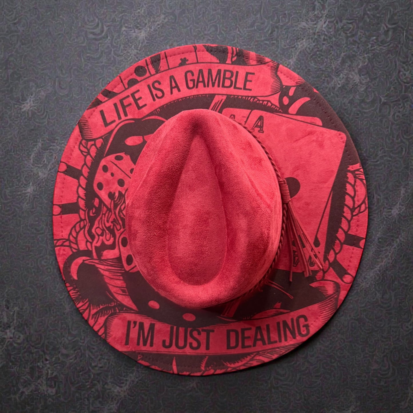 Life Is a Gamble Laser Engraved Hat – Gambling Theme Western Vegan Suede Hat