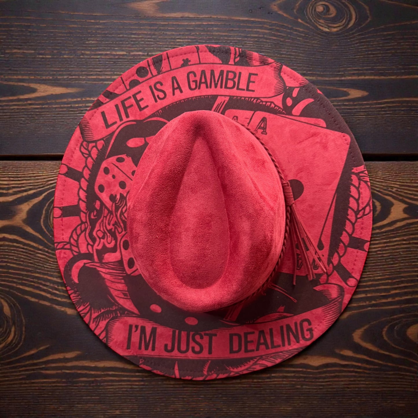 Life Is a Gamble Laser Engraved Hat – Gambling Theme Western Vegan Suede Hat