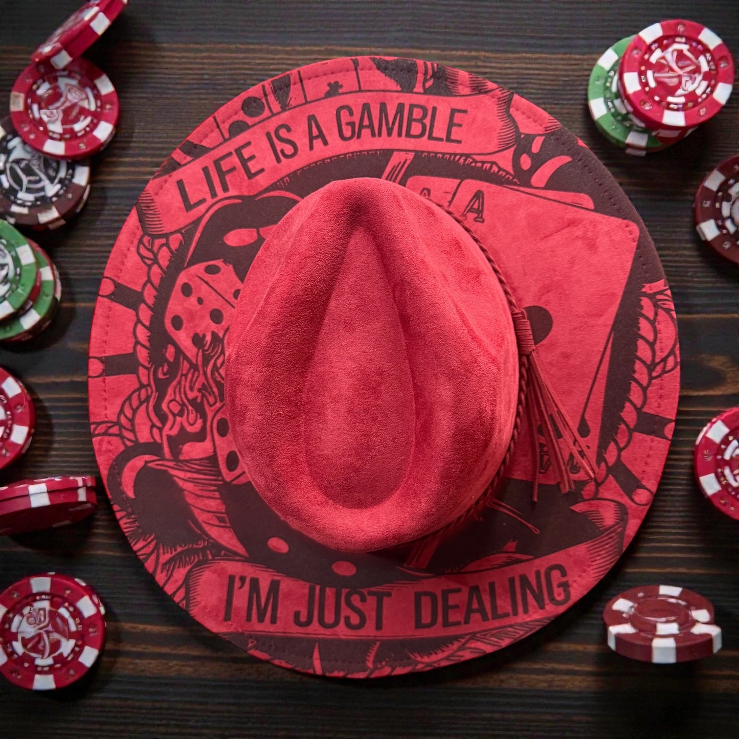 Life Is a Gamble Laser Engraved Hat – Gambling Theme Western Vegan Suede Hat