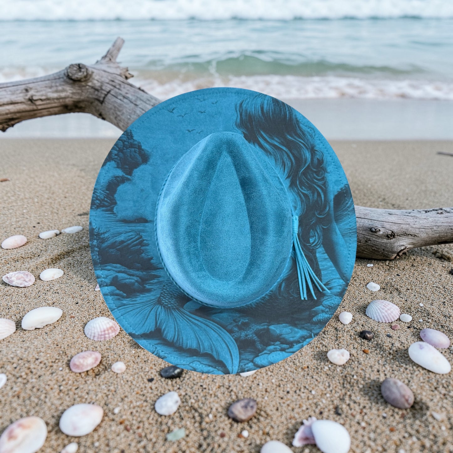 Midnight Tide - Limited Edition Engraved Hat – Custom Mermaid Coastal Wide Brim Hat | Handmade Boho Beach Hat