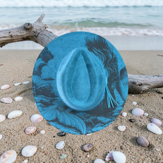 Midnight Tide - Limited Edition Engraved Hat – Custom Mermaid Coastal Wide Brim Hat | Handmade Boho Beach Hat