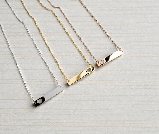 Personalized Heart Cutout Horizontal Bar Necklace