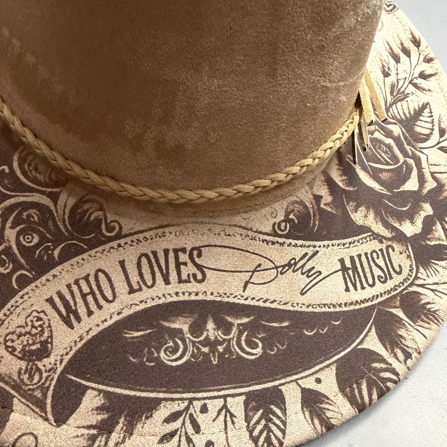 Just a Girl Who Loves Dolly Parton Music Wide Brim Hat | Dolly-Inspired Western Cowgirl Engraved Hat