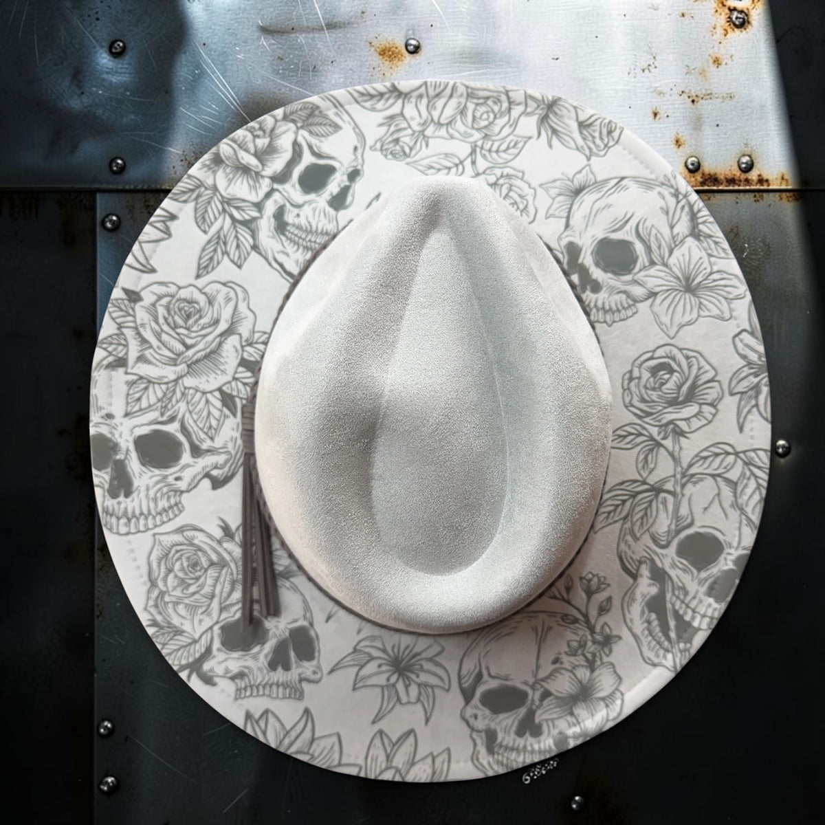 Skull & Rose Wide Brim Hat | Laser Engraved Gothic Floral Hat