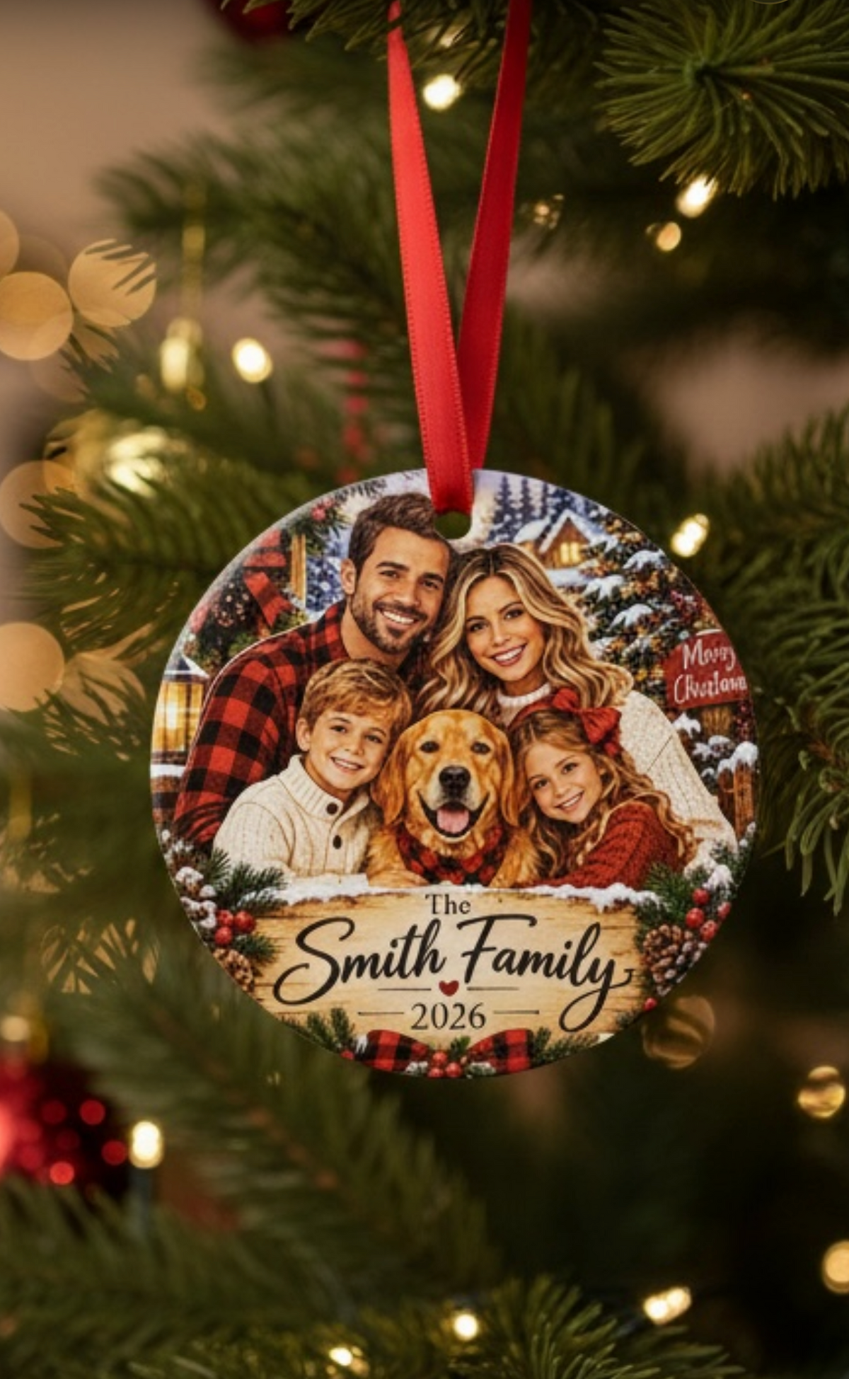 Personalized 3″ Glass Christmas Ornament – Custom Family Photo Keepsake